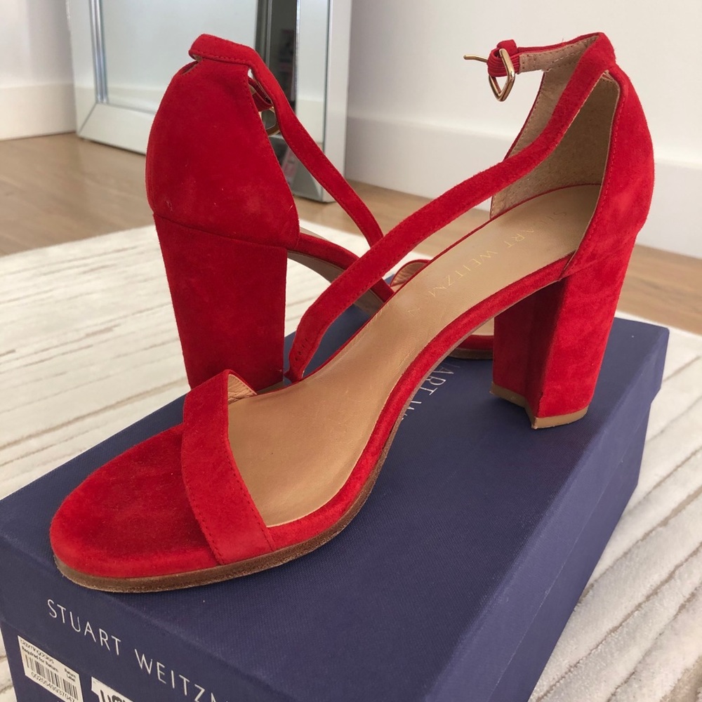 STUART WEITZMAN CLASSIC SUEDE RED SANDALS👡👸🏻 - Picture 3 of 10